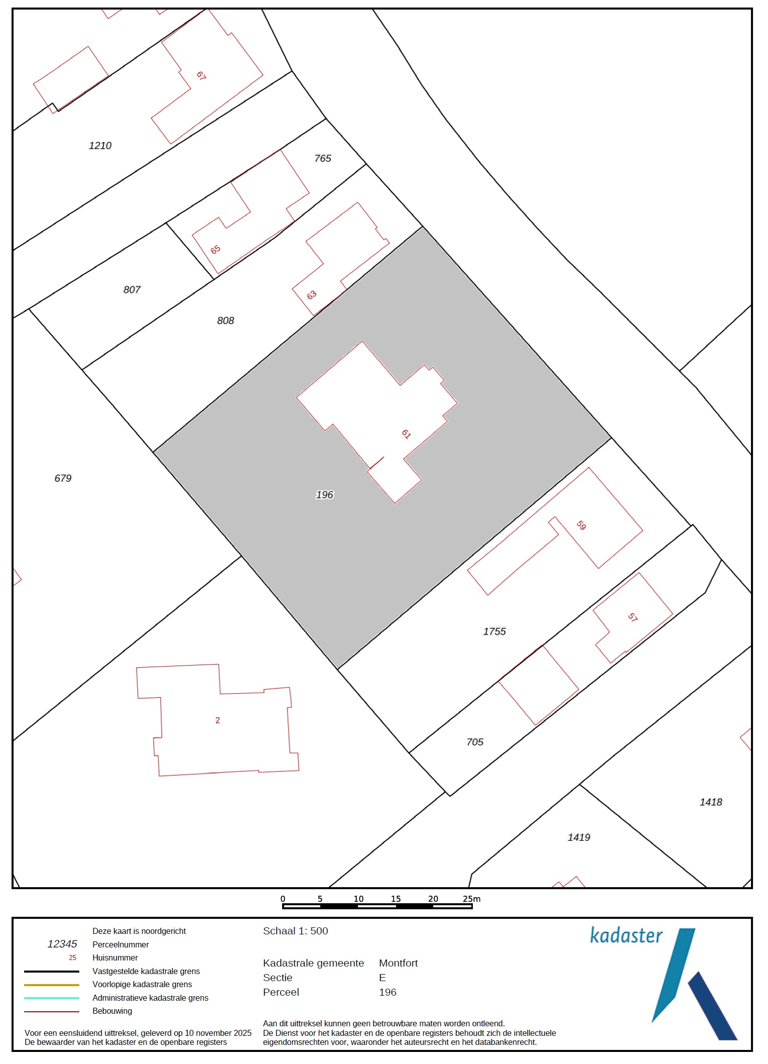 Kadastrale kaart Stationsweg 61 Montfort