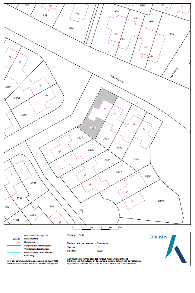 Kadastrale kaart Ambachtsingel 92 Roermond