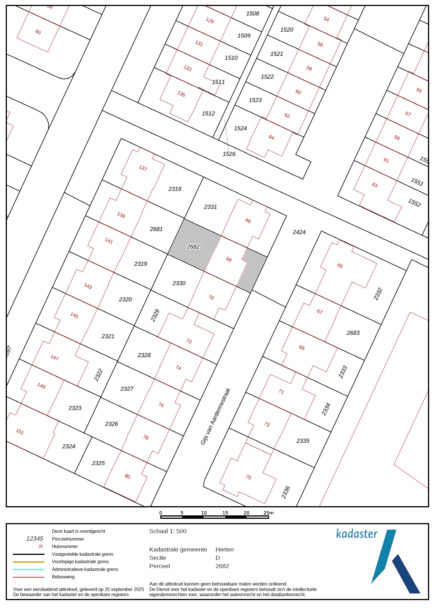 Kadastrale kaart Gijs van Aardennestraat 68 Herten