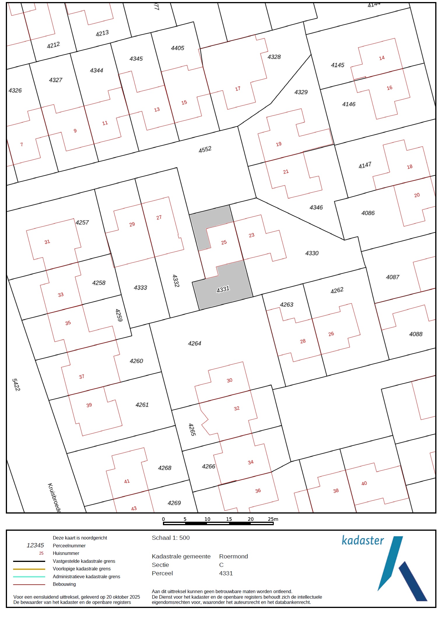 Kadastrale kaart Kruisbroedersweg 25 Roermond