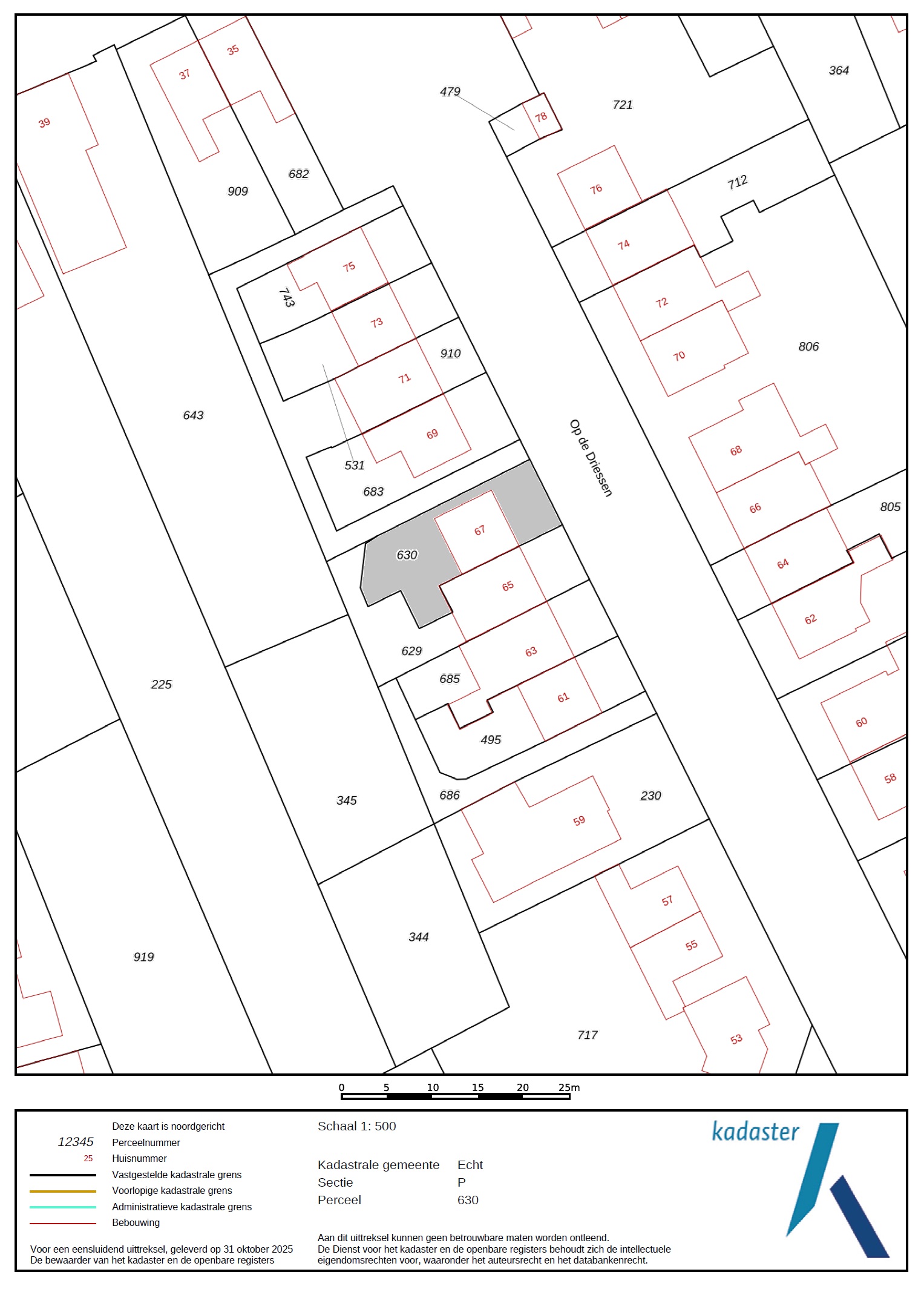 Kadastrale kaart Op de Driessen 67 Koningsbosch