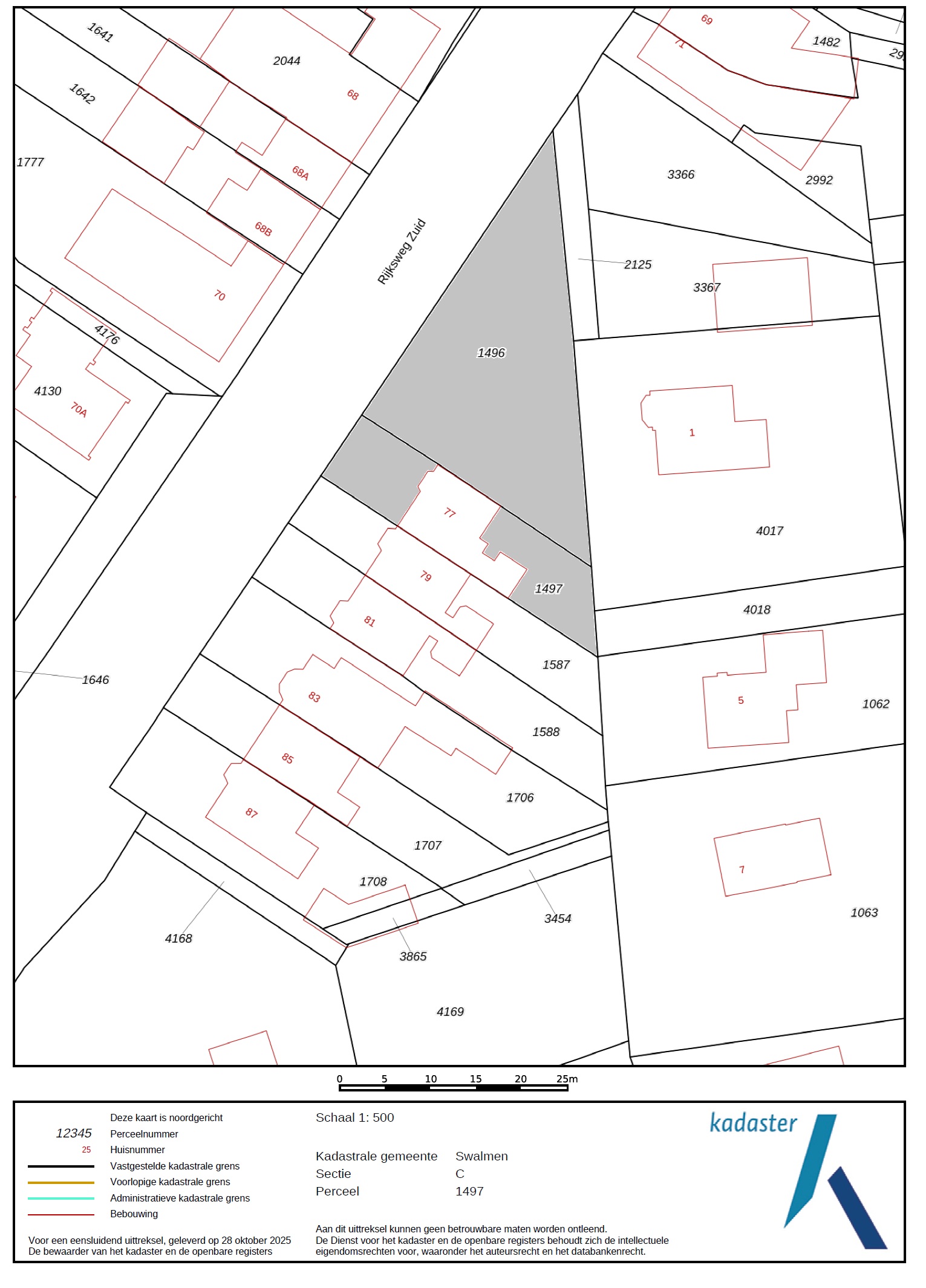 Kadastrale kaart Rijksweg Zuid 77 Swalmen