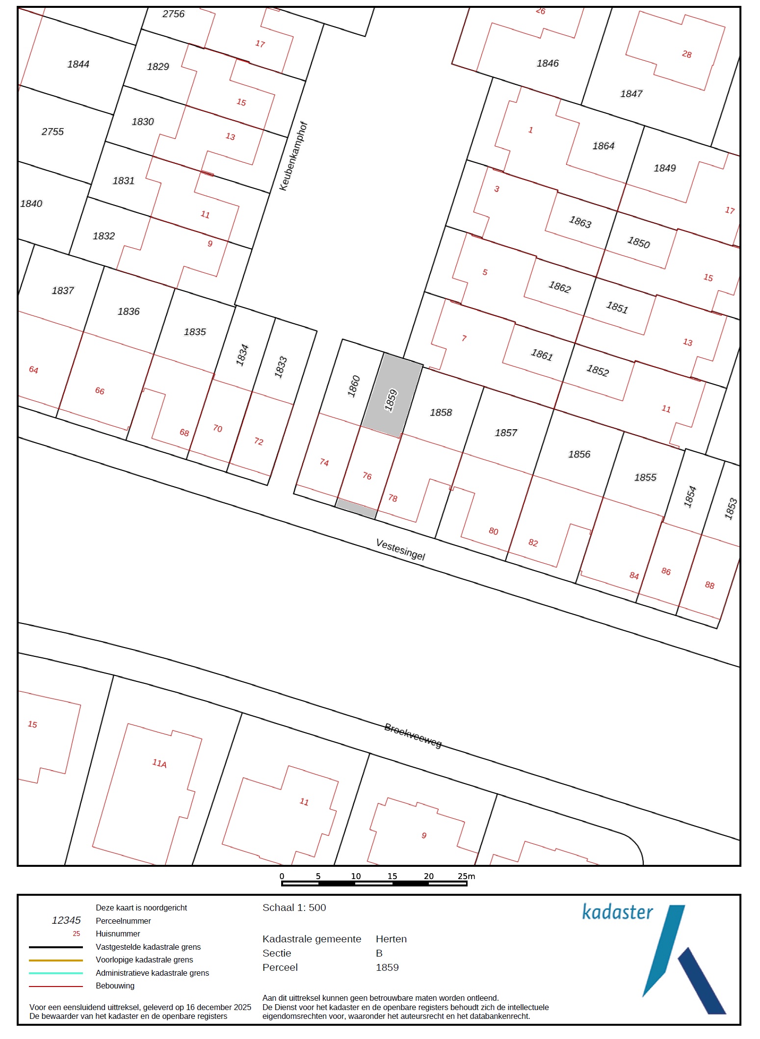 Kadastrale kaart Vestesingel 76 Herten
