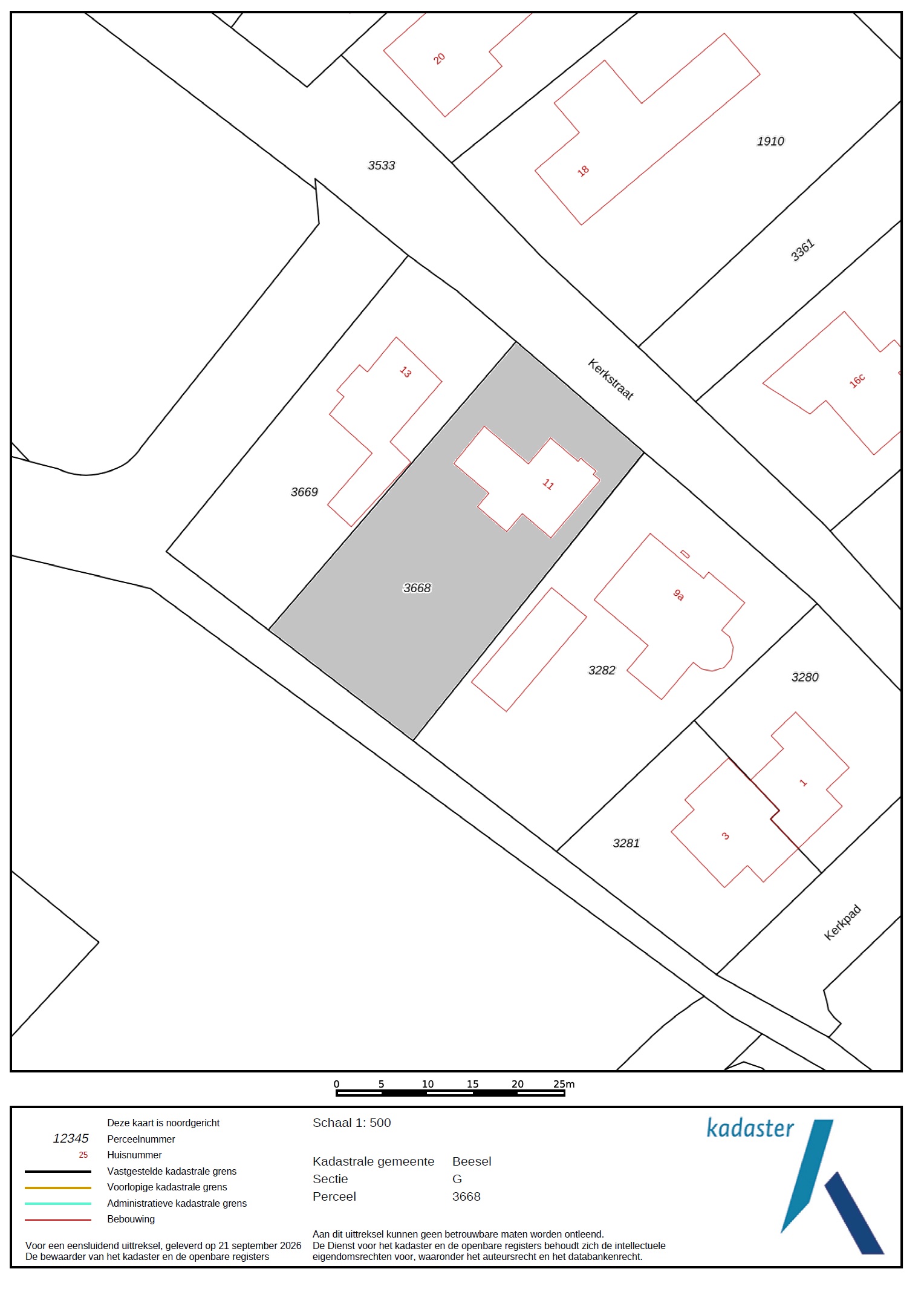Kadastrale kaart Kerkstraat 11 Beesel
